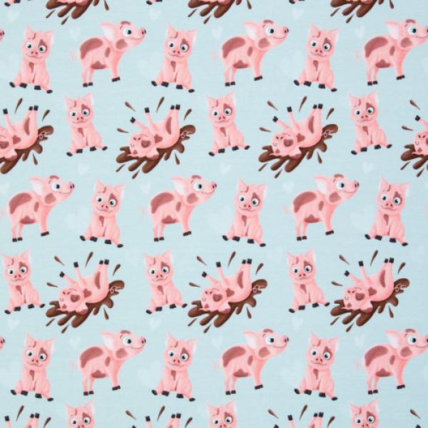 Baumwolljersey Schweinchen auf Mint Landkind by Mrs. Mint Design by Swafing